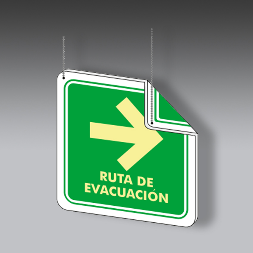 letreros para la seguridad industrial ruta de evacuacion doble vista con texto reversible modelo modelo 126 marca extinpar